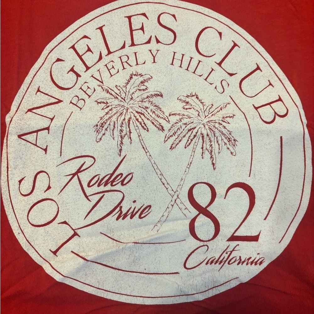 Prince Peter Collection Los Angeles Rodeo Drive Red Distressed Cropped Tee-M - Picture 4 of 5